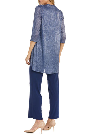 R&M Richards Scoop Neckline Top Three-Quarter Sleeves Jacket Straight Hemline Mid-Rise Elastic Waistband Pants Suit Dress