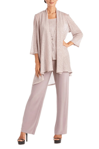 R&M Richards Scoop Neckline Top Three-Quarter Sleeves Jacket Straight Hemline Mid-Rise Elastic Waistband Pants Suit Dress