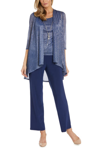 R&M Richards Scoop Neckline Top Three-Quarter Sleeves Jacket Straight Hemline Mid-Rise Elastic Waistband Pants Suit Dress