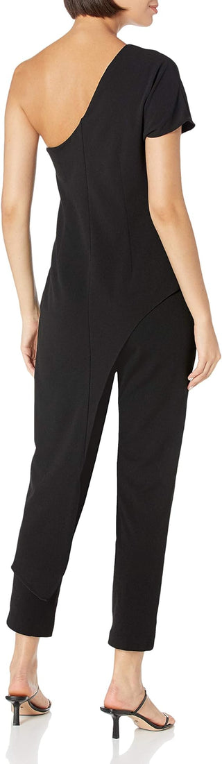 Adrianna Papell Asymmetrical One Shoulder Zipper Side Draped Crepe Jumpsuit - By Baano