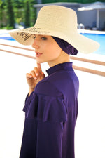 Yazılı Açık Bej Hasır Kloş Şapka 142329 Marina Modest