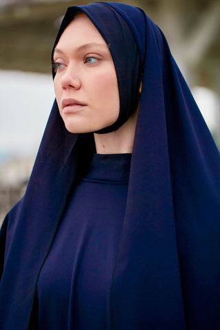 Navy Woven Practical Shawl Cap B2404 - By Baano