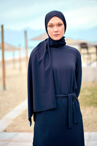 Navy Woven Practical Shawl Cap B2404 - By Baano