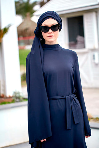 Navy Woven Practical Shawl Cap B2404 - By Baano