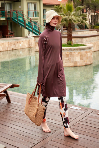 Lycra Brown Burkini Modest Swimwear M2468 - By Baano