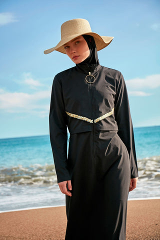 Woven Black Burkini Modest Swimwear M2410 - By Baano
