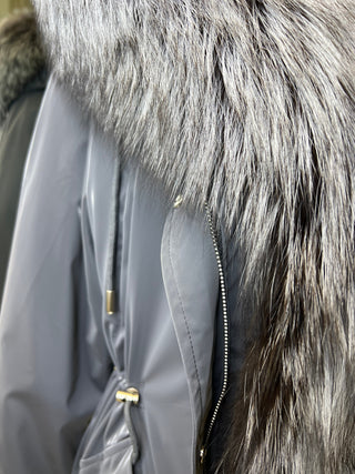 Genuine Silver Fox Fully Lined Hood Rabbit Insulated Parka - By Baano