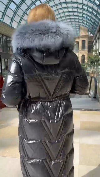 Genuine Silver Fox Fur Down Fill Coat - By Baano