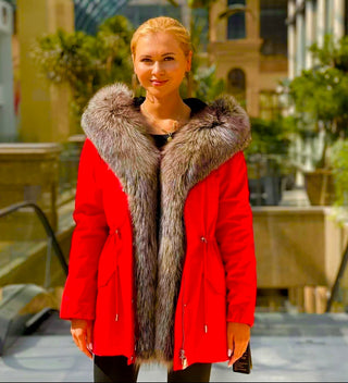 Genuine Silver Fox Fur Trim Rabbit Fur Insulated Parka - By Baano