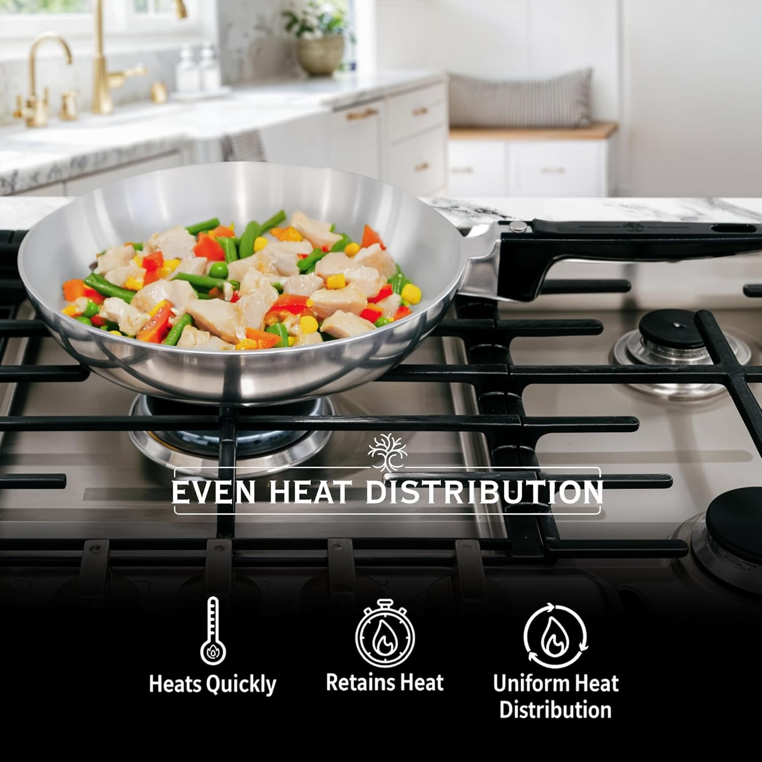 11-Inch Chef Skillet – Quick & Even Heat Distribution – Lightweight Cast Aluminum Frying Pan - By Baano