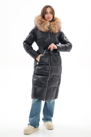 Genuine Silver Fox Fur Alternative Down Fill Coat - By Baano