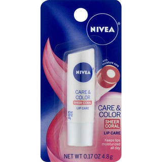 Nivea Care & Color Sheer Coral Lip Care 0.17 Ounce Carded Pack
