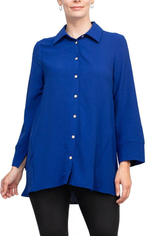 Counterparts Collared 3/4 Sleeve Solid Button Down Shirt - Glamourous Grace