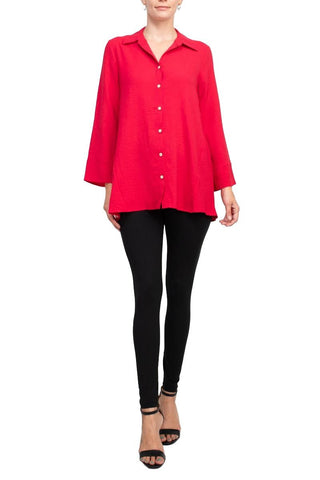 Counterparts Collared 3/4 Sleeve Solid Button Down Shirt - Glamourous Grace