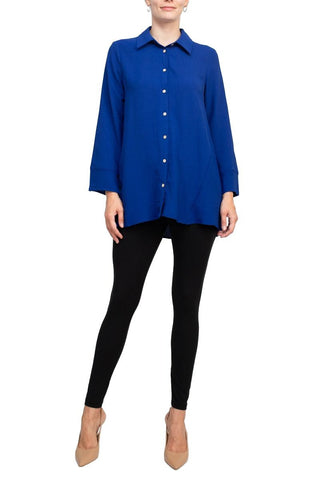 Counterparts Collared 3/4 Sleeve Solid Button Down Shirt - Glamourous Grace