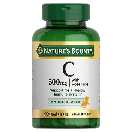 Nature's Bounty Vitamin C-500 Mg With Rose Hips Chewable Natural Orange Flavor - 90 Tablets