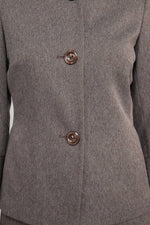 NYP Suits Crew Neck Long Sleeve 3 Button Pockets Zipper Back Slit Back Crepe Skirt Set - Glamourous Grace