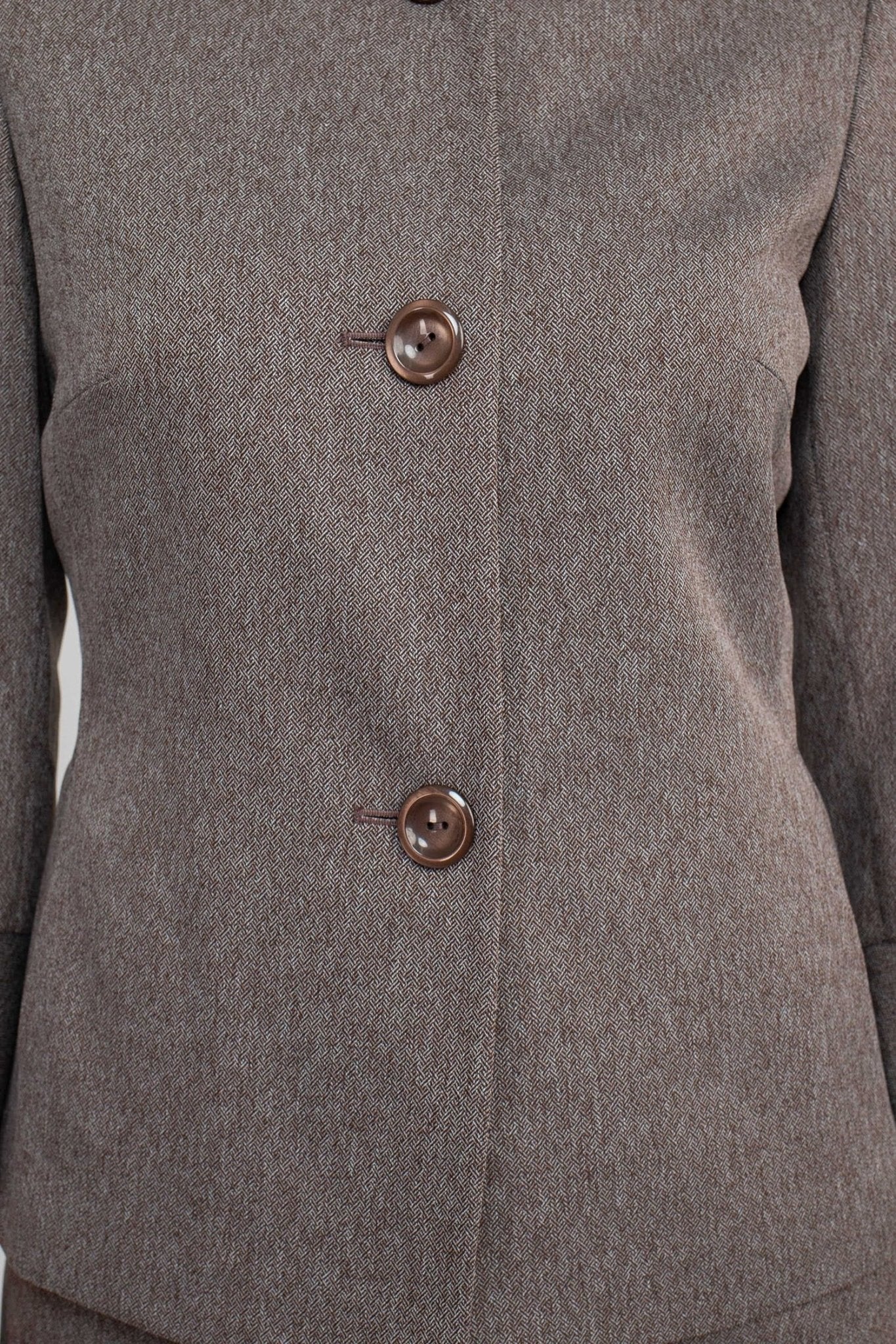 NYP Suits Crew Neck Long Sleeve 3 Button Pockets Zipper Back Slit Back Crepe Skirt Set - Glamourous Grace