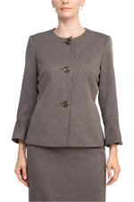 NYP Suits Crew Neck Long Sleeve 3 Button Pockets Zipper Back Slit Back Crepe Skirt Set - Glamourous Grace