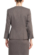 NYP Suits Crew Neck Long Sleeve 3 Button Pockets Zipper Back Slit Back Crepe Skirt Set - Glamourous Grace