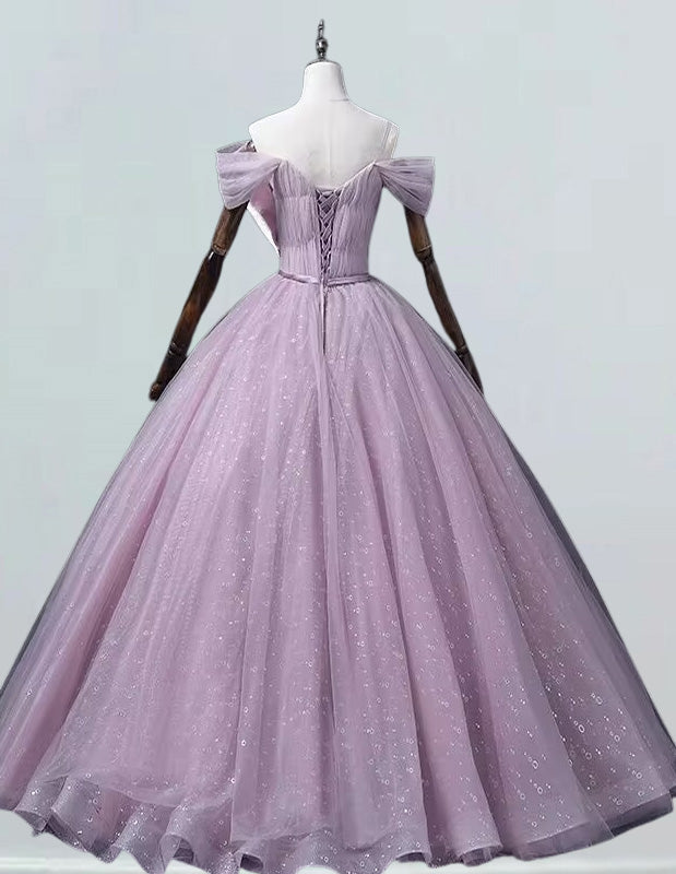 Pink Off-Shoulder Tulle Ball Gown for Girls Elegant Prom & Quinceanera Dress