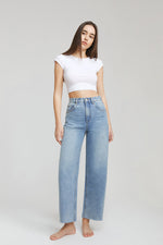 Moon Curve Raw Hem Crop Jeans HJ129 Hey Joanie