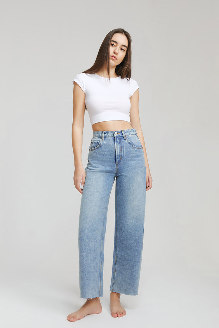 Moon Curve Raw Hem Crop Jeans HJ129 Hey Joanie