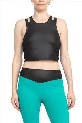 Activology Crew Neck Sleeveless Racerback High Shine Interlock Crop Top - Glamourous Grace