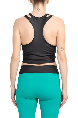 Activology Crew Neck Sleeveless Racerback High Shine Interlock Crop Top - Glamourous Grace