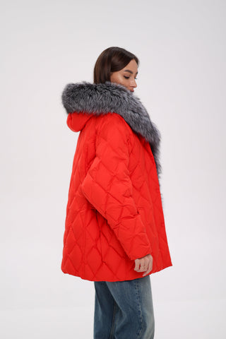 Genuine Silver Fox Down Fill Hooded Parka - By Baano