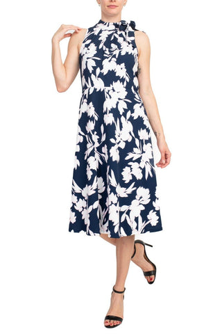 Sandra Darren Studio One Floral Navy Cotton Dress - Glamourous Grace
