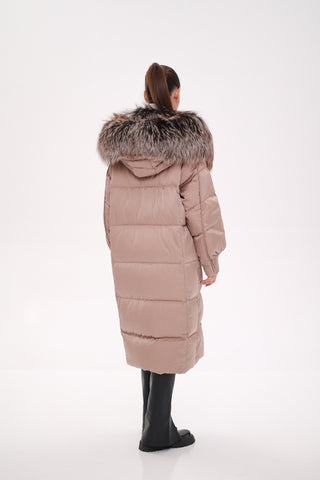 Rei Silver Fox Fully Lined Hood Down Coat in Blush - By Baano
