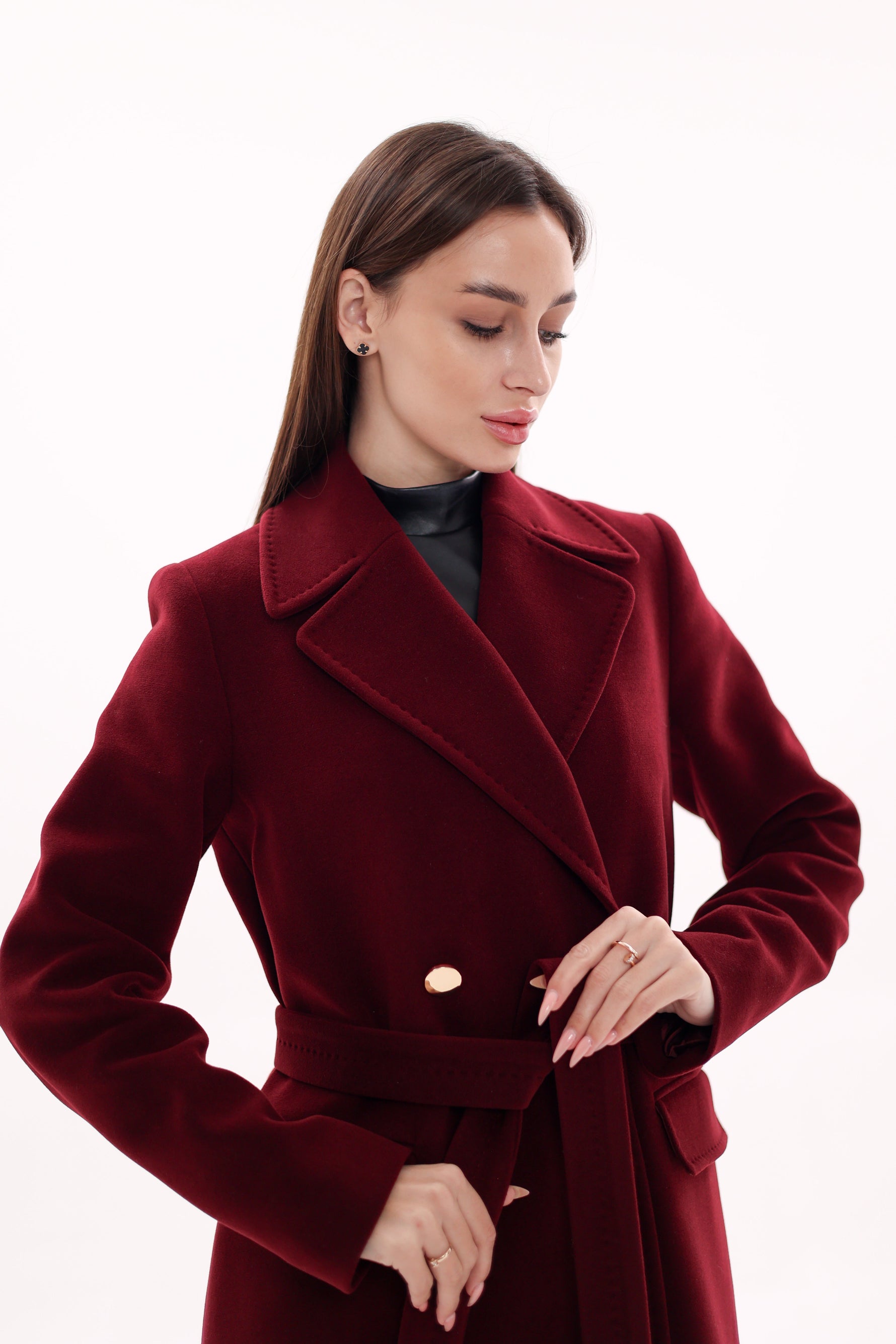 Denise Cashmere Blend Overcoat in Bordeaux