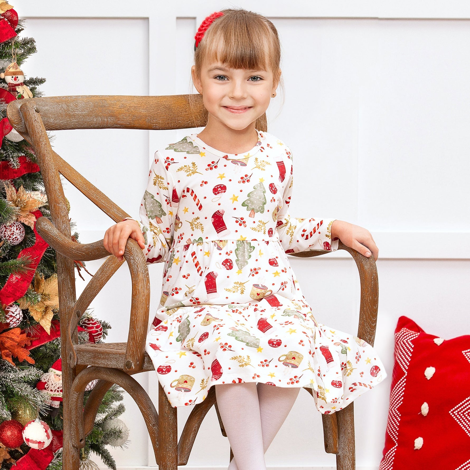Girls’ Christmas Dress – Bamboo Holiday Tiered Twirl Dress - Noel - By Baano