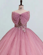Girls' Strapless Tulle Quinceanera Dress Beaded Lace Applique Ball Gown