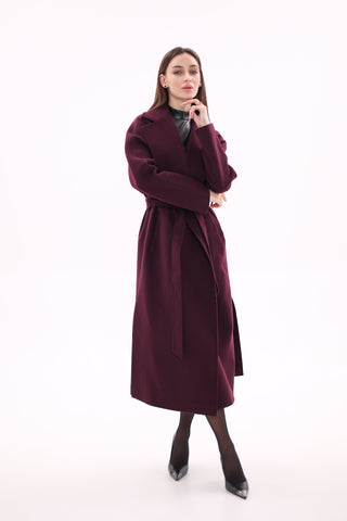 Cambridge Comfort Wraparound Wool Cashmere Coat in Royal Burgundy