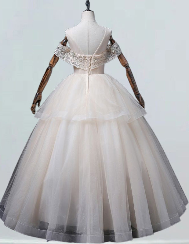 Off-Shoulder Lace Applique Tulle Prom Gown | Elegant Evening Dress for Girls