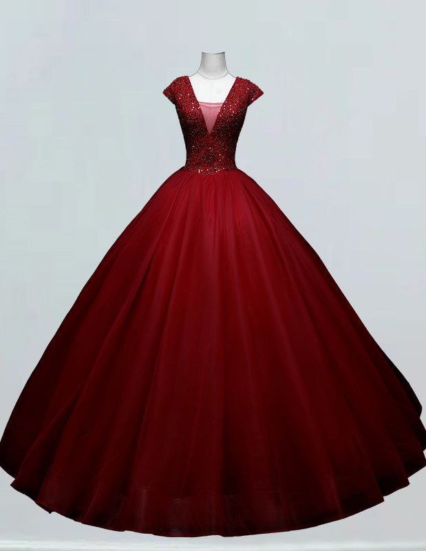 Burgundy V neck Prom Dress Long Floor length Deep V Ball Gown Beads Prom Party Dress Custom Made Wedding Dress