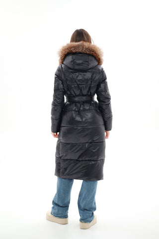 Genuine Silver Fox Fur Alternative Down Fill Coat - By Baano