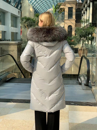 Genuine Silver Fox Fur Belted Parka Coat - By Baano