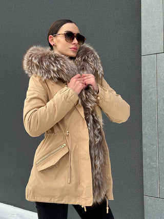 Genuine Silver Fur Trim Parka with Rabbit Fur Insulation - By Baano