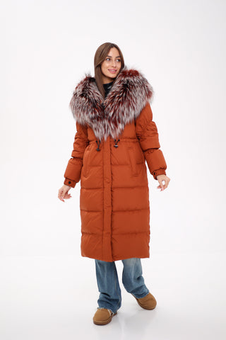 Genuine Silver Fox Fully Lined Hood Down Filled Coat - By Baano