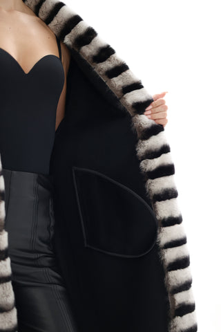 Genuine  French Orylag Fur Italian Cashmere Wool Coat