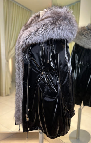 Genuine Silver Fox Fully Lined Hood Rabbit Insulated Parka - By Baano