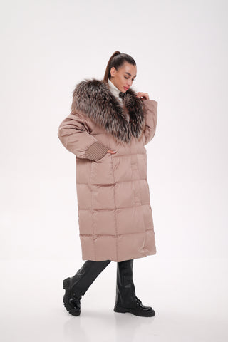 Rei Silver Fox Fully Lined Hood Down Coat in Blush - By Baano