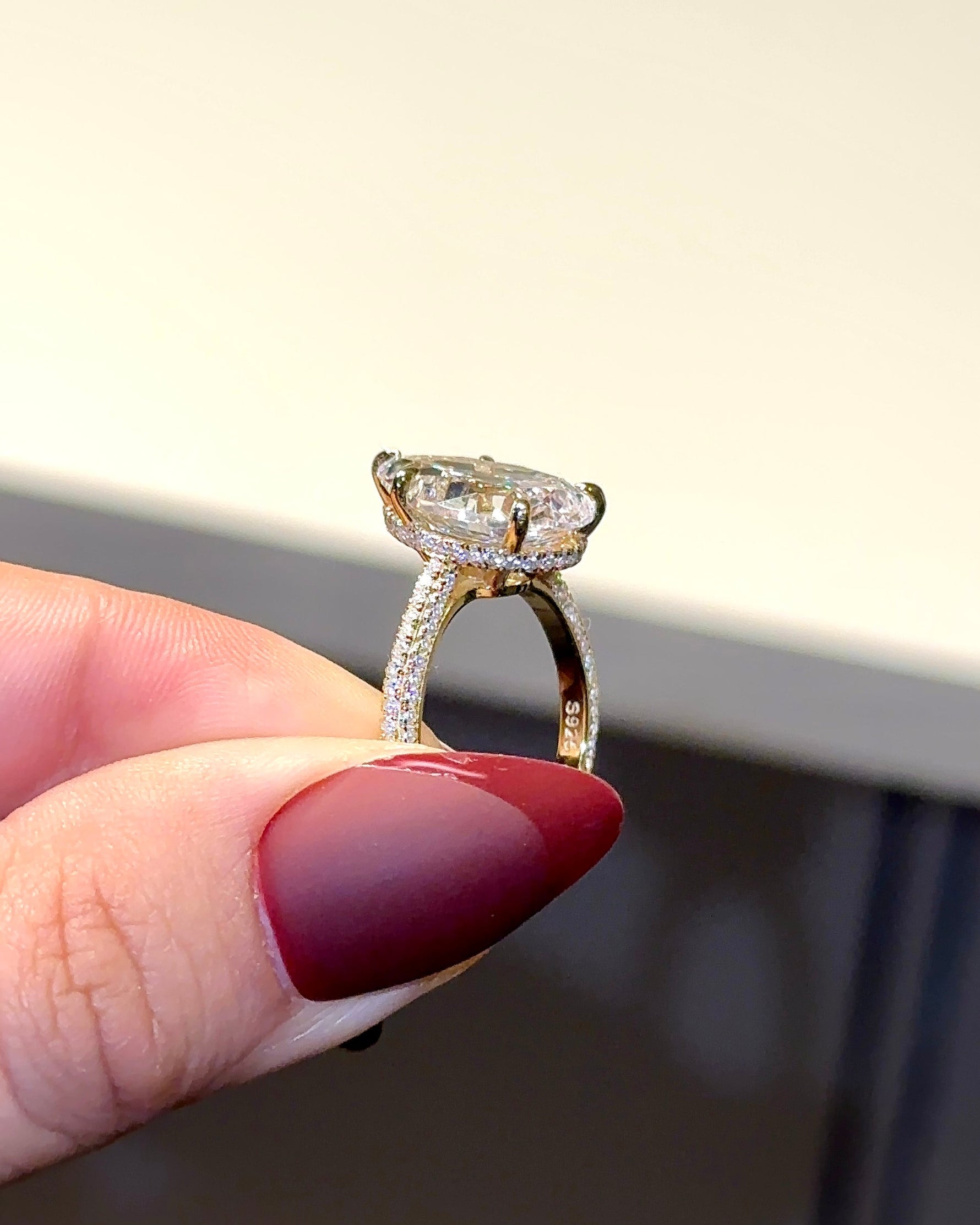 5.0ct Pear Cut Moissanite Three Row Pavè Lab Diamond Engagement Ring Ring Deluxe Fine Jewelry