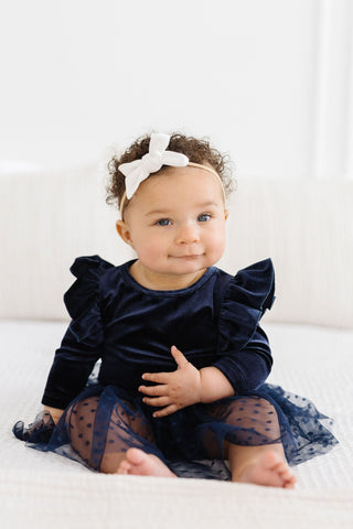 Light Navy Velvet Tutu Bodysuit - By Baano