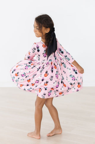 Purr-fectly Spooky 3/4 Sleeve Pocket Twirl Dress - By Baano