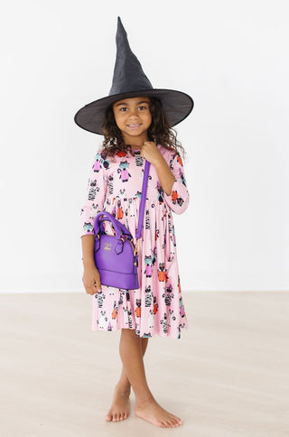 Purr-fectly Spooky 3/4 Sleeve Pocket Twirl Dress - By Baano