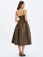 Parisia Cocoa Vegan Leather Drop Waist Midi Dress